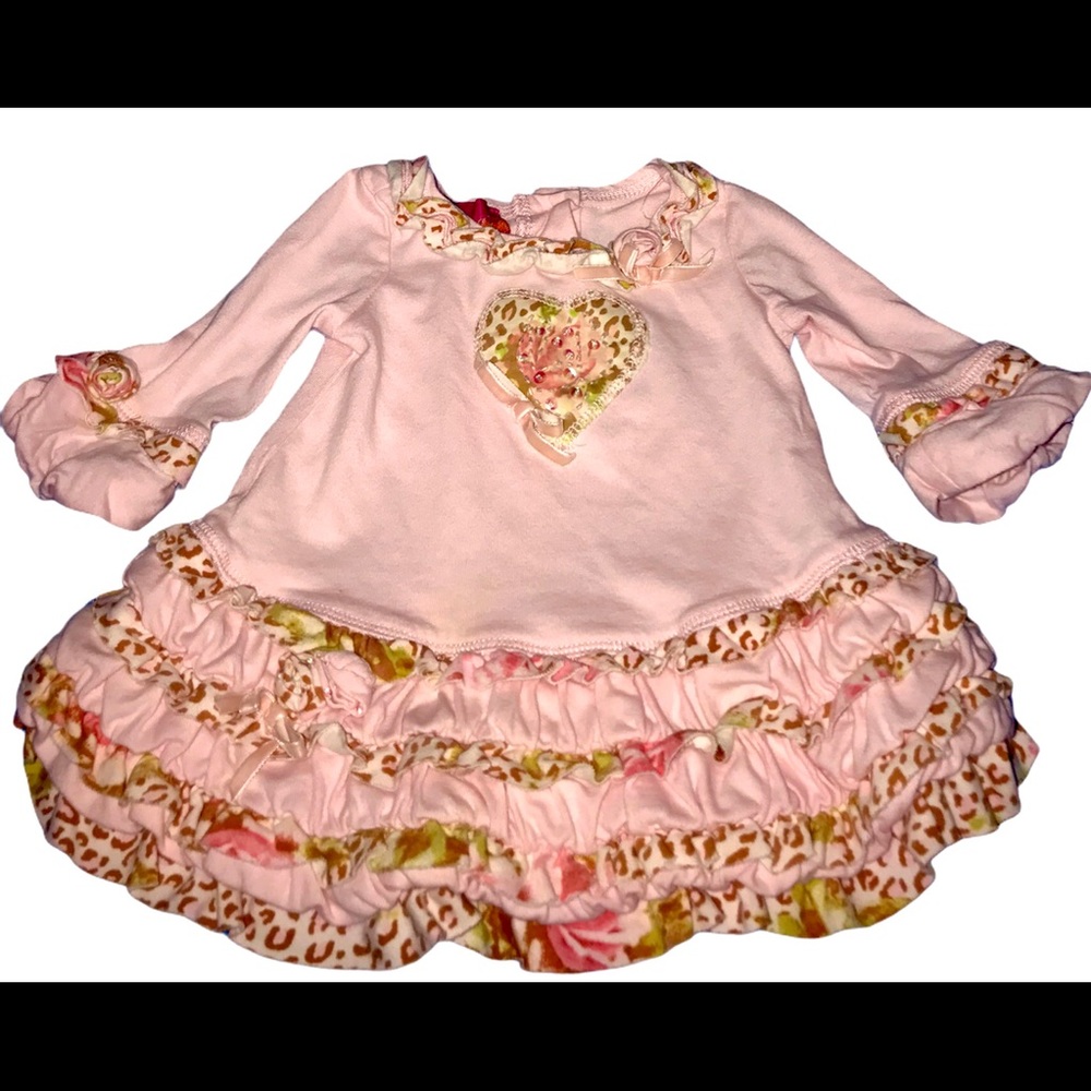 Kate Mack Dress Ruffle Pink Baby Girl Size 6Months